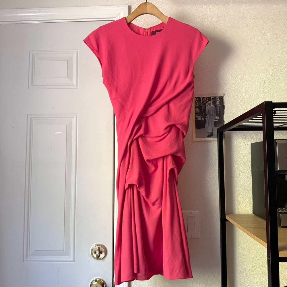 SIES MARJAN pink viscose virgin wool draped short sleeve mini‎ dress
